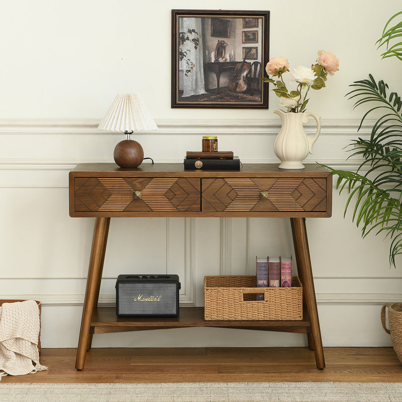 Millwood Pines Asante 39" Tall Walnut Console Table With Geometric ...
